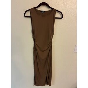 Ambiance Brown Sleeveless Ruched Bodycon Midi Dress Womens Large Side Slit